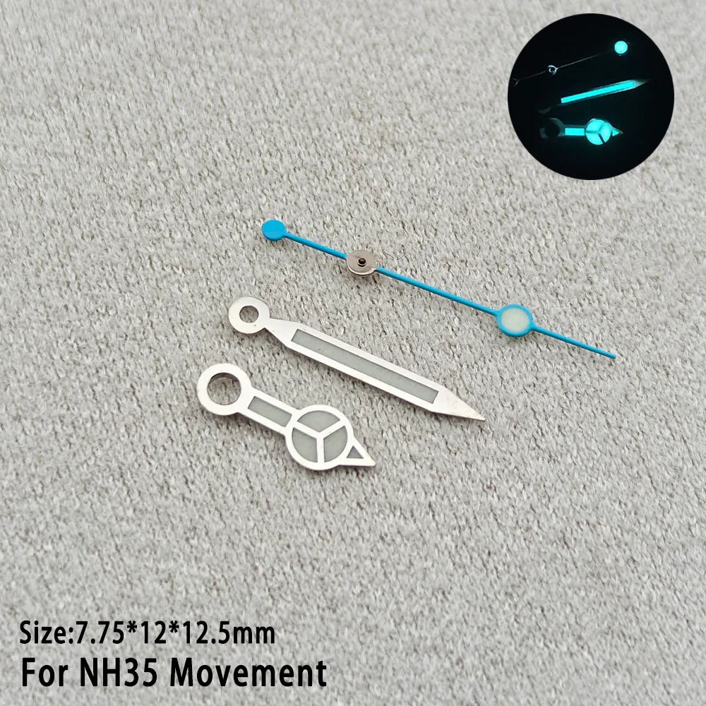 Enhanced Luminous Blue Watch Hands with Silver and Gold Finish