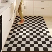 Kitchen Carpet Non-slip Large Pvc Waterproof Floor Mat Leather Oil-proof Foot Mats Black White Chessboard Home Decoration Rug 1