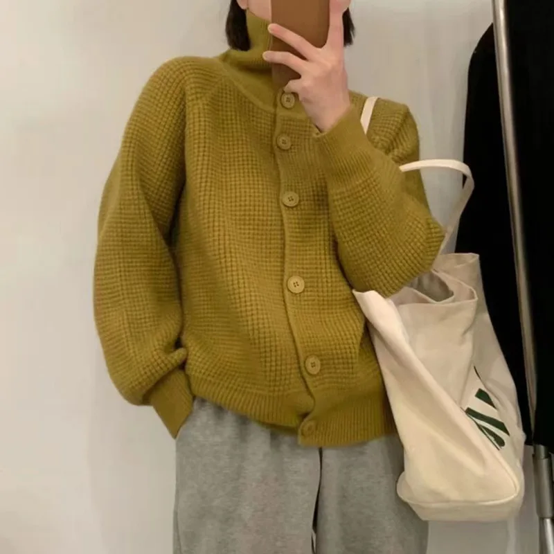 

Soft Casual Solid Color Knitted Cardigan Women 2023 Autumn New Single-Breasted Sweater Coat Women's Fashion Outerwear Top
