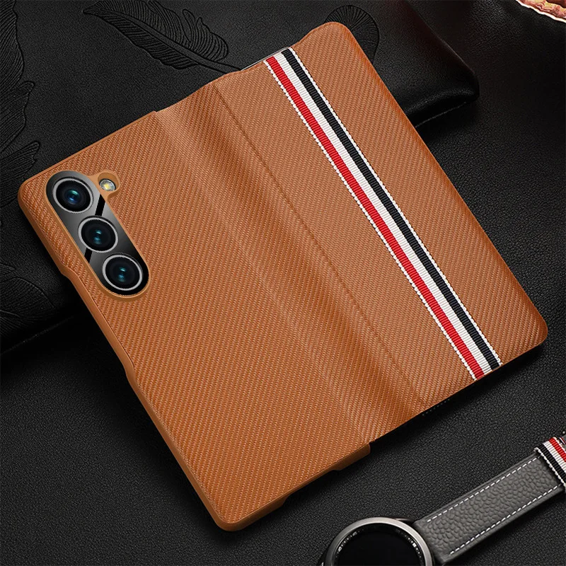 Vintage Stripe Carbon Fiber Phone Case for Samsung Z Fold 3 4 5 Case All-inclusive Shockproof Cover for Z Fold3 Fold4 Fold5 Case