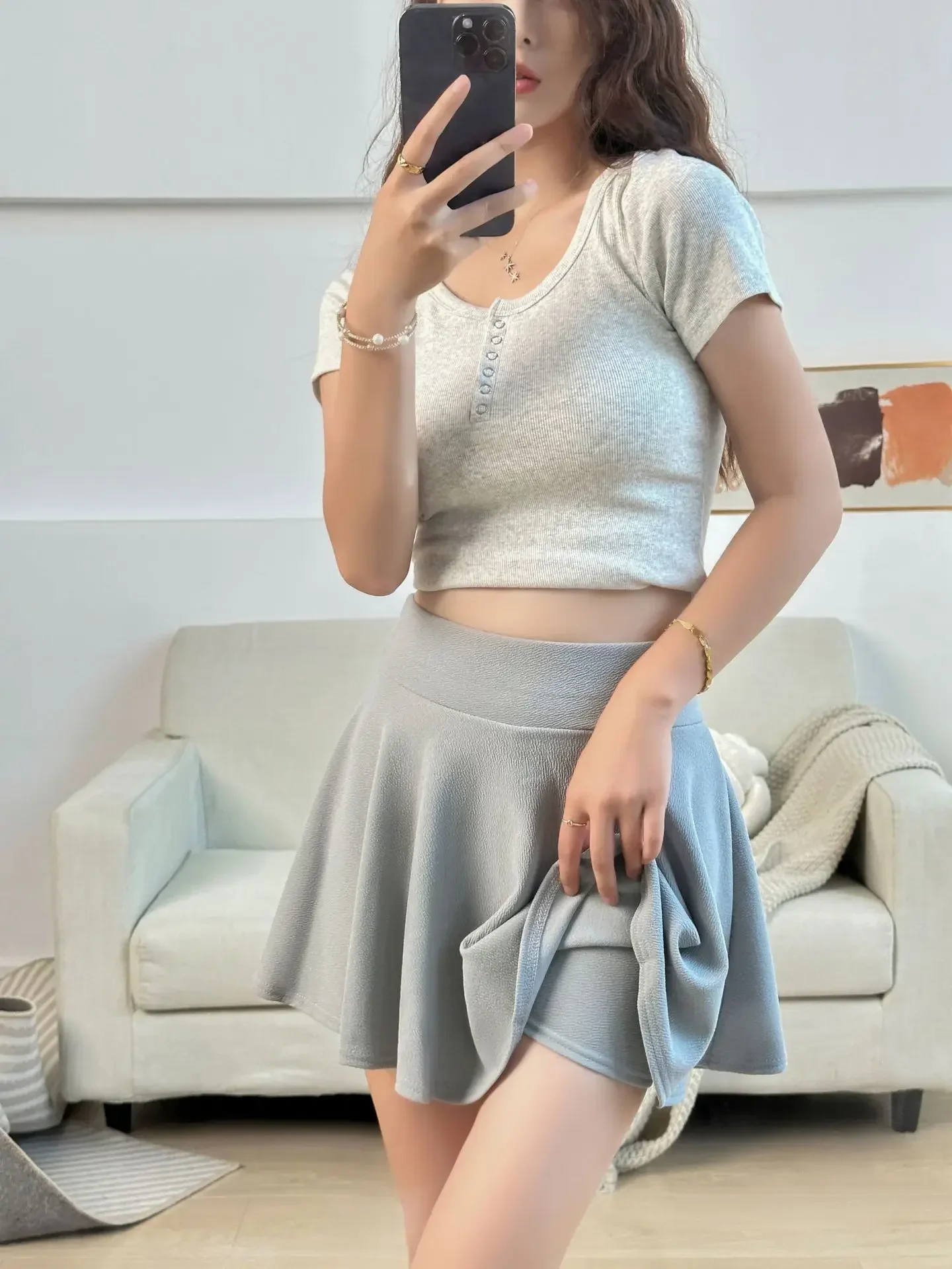 A-Line Female Pleated Casual High Waist Women Girls Short Streetwear Student Skirts,Women's Half Body Anti Glare Skirt