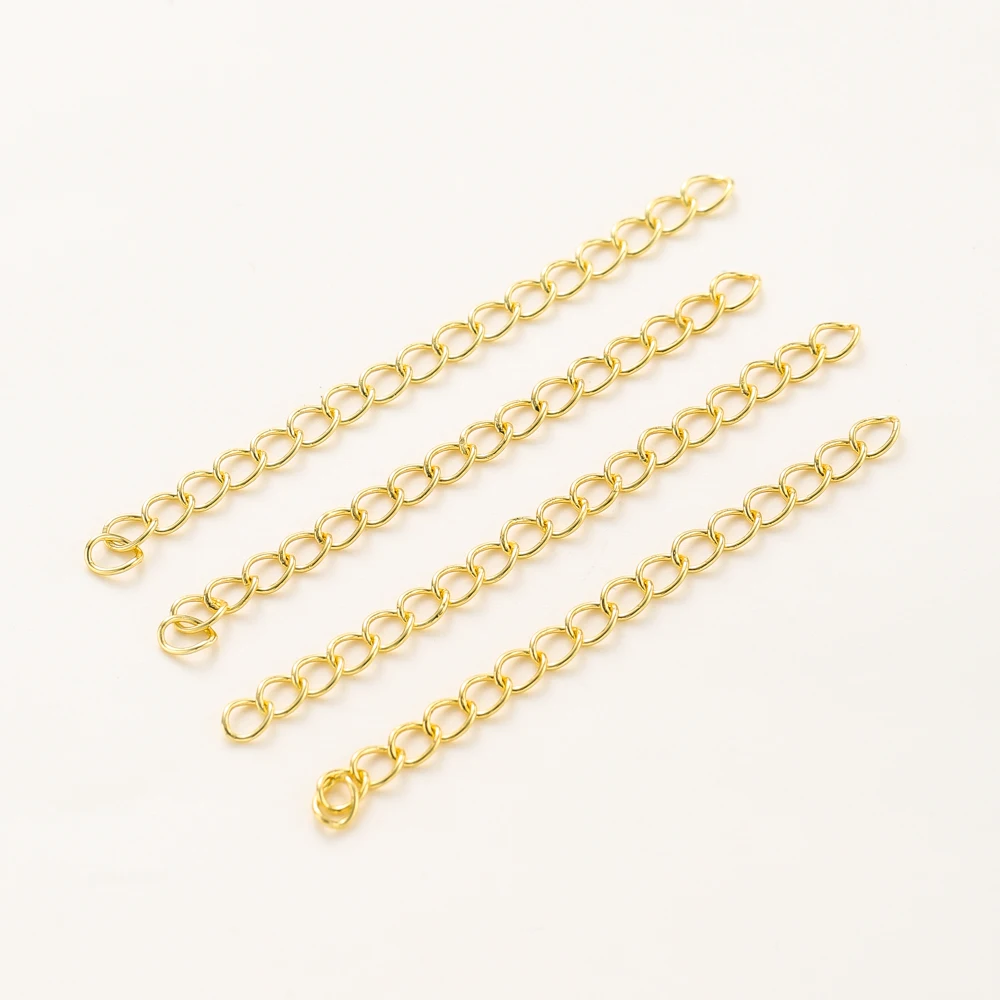 20Pcs Length 5cm 14K/18K Gold Color Plated Brass Flat Oval Tail Extender Chains DIY Bracelet Necklace Jewelry Making Supplies