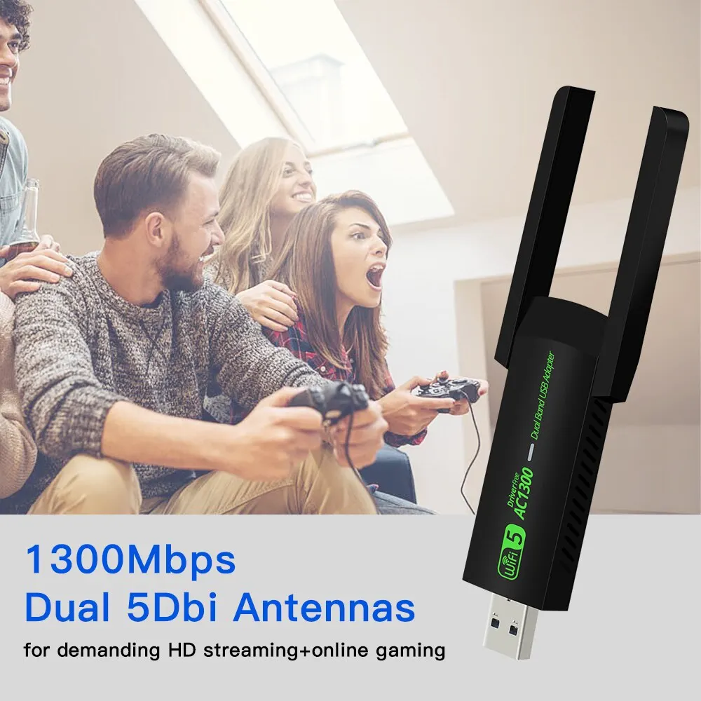 1300Mbps WiFi USB Adapter Dual Band 2.4G/5Ghz Wi-Fi Dongle 802.11AC Powerful Antenna Wireless Receiver For PC/Laptop Driver Free — view 5