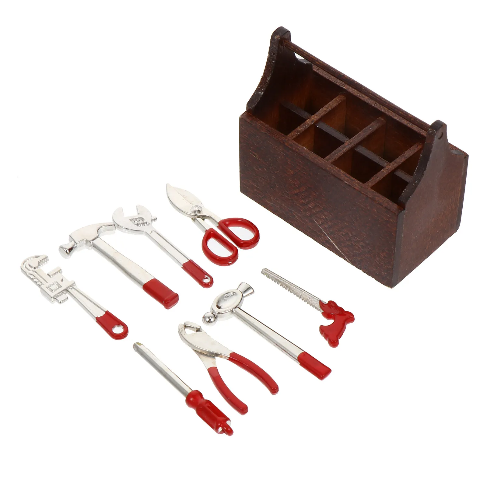 1 세트 미니 나무 합금 도구 키트 미니어처 하우스 장식 미니 도구 캐비닛 홈 장식품 미니어처 액세서리 어린이 장난감