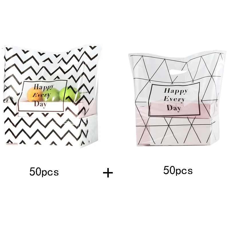 

100pcs Happy Every Day Plastic Gift Bags Christmas Birthday Wedding Decoration Gift Bag Plastic Shopping Bags Cake Package Bags