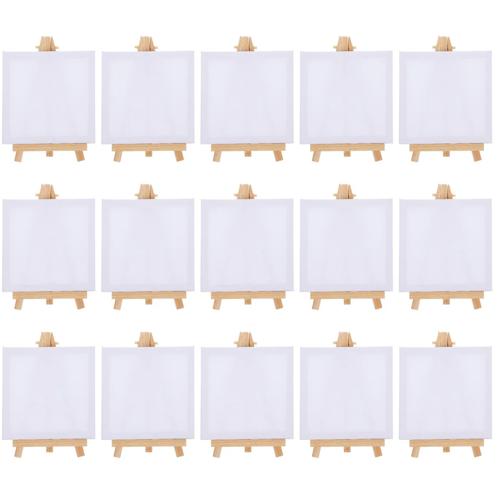 15 Sets Mini Frame Easel Stand Canvas Painting Canvases Picture Wood Travel Table Top