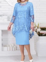 FSMG Plus Size Women Evening Gown Dress, Fashion Solid Color Round Neck High Waist Lace Embroidery Two-Piece Slim Fit Dress Set - Image 4