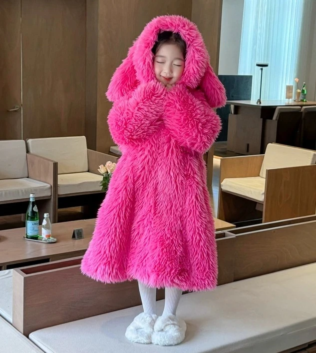 معطف فرو أرنب للأطفال ، سترة واقية طويلة ، معطف سميك من القطن ، سترات فرو عصرية ، جديد ، شتوي