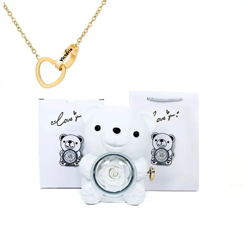 Eternal Rose Teddy Bear Jewelry Box with Custom Name Necklace Valentine Wedding Special Present for Girlfriend Anniversary gift - Image 8
