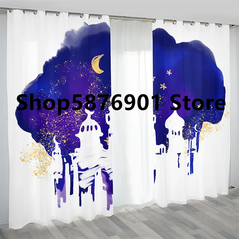 

Boho Moon Star Art Eid Mubarak Ramadan Lslamic Muslim Kareem 2 Pieces Free Shipping Window Curtain for Living Room Bedroom Decor