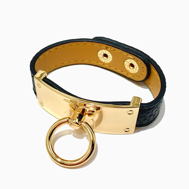 Top Quality 9 Colors Single Circle Leather Gold Plated Stainless Steel Bracelets Bangle For Women Fashion Jewelry 5
