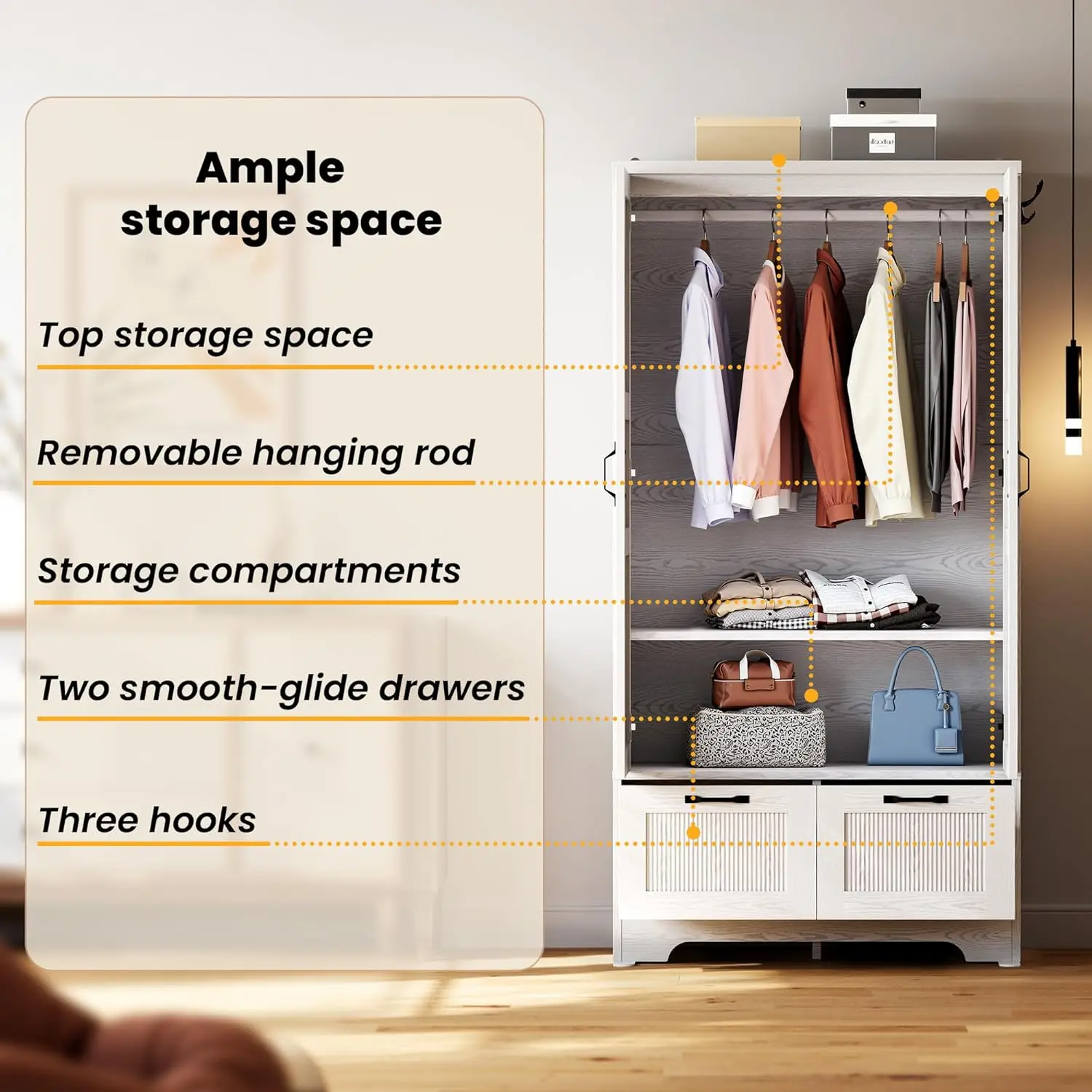 Armoire Wardrobe Closet, 71" H Wooden Clothing Storage Cabinet with 2 Doors and 2 Drawers, Bedroom Freestanding Wardrobe