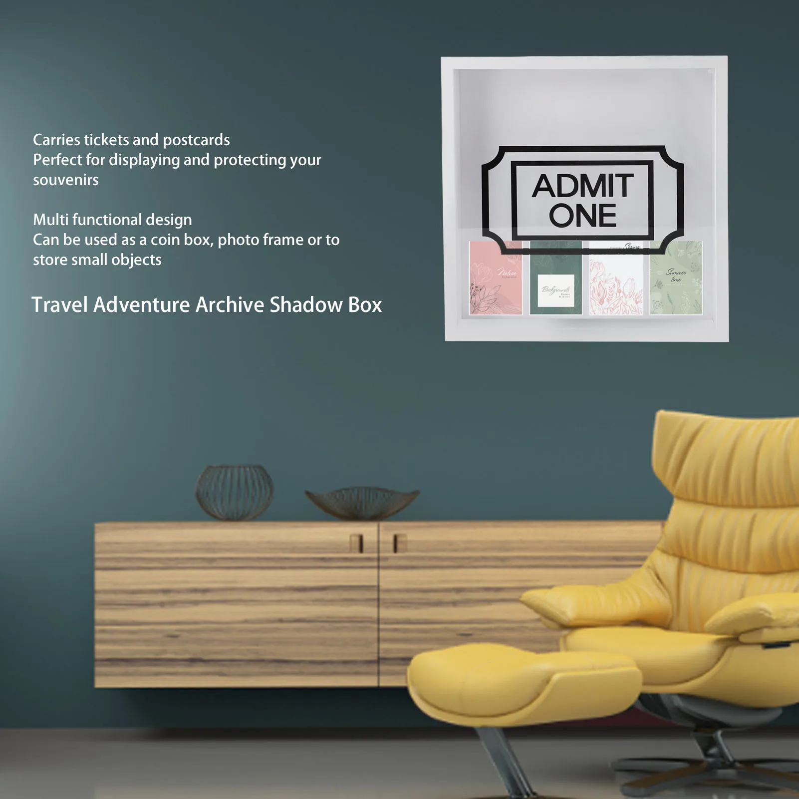 Travel Archive Shadow Box 29CM Storage Display White Top Loading Shadow Box with Slot for Picture Famil Travelling Exhibition