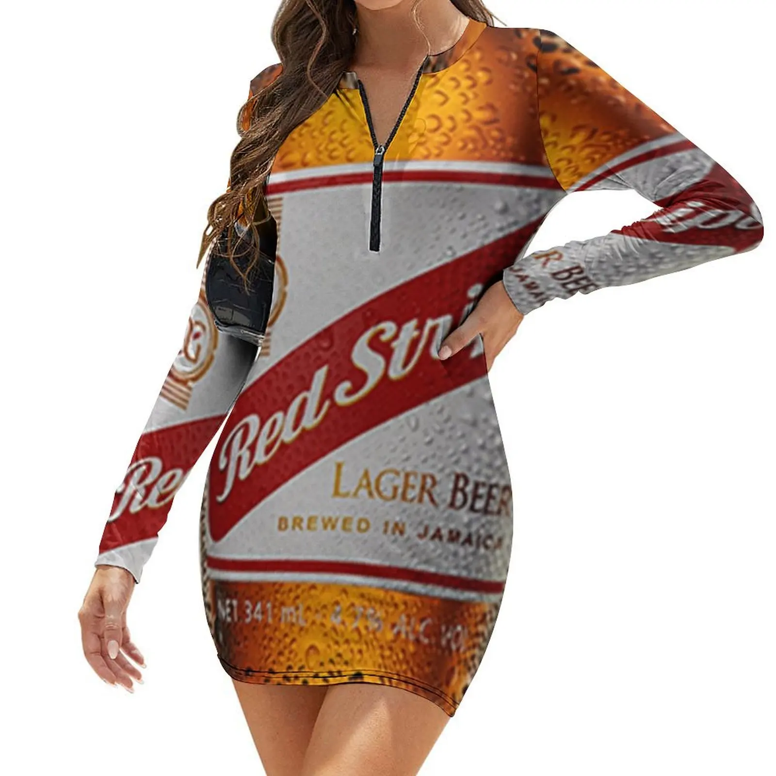 

Red Stripe Cold Lager Beer Bottle Long-Sleeve Bodycon Dress evening dress elegant party dress for women 2024 Women's summer suit