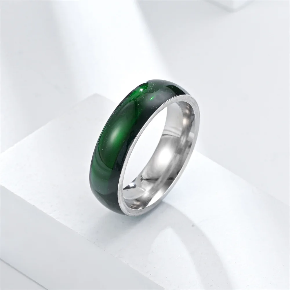 6mm 316L Stainless steel Ring for Men And Women Center Cool Green White Wide Jade Color Men Ring JR2065
