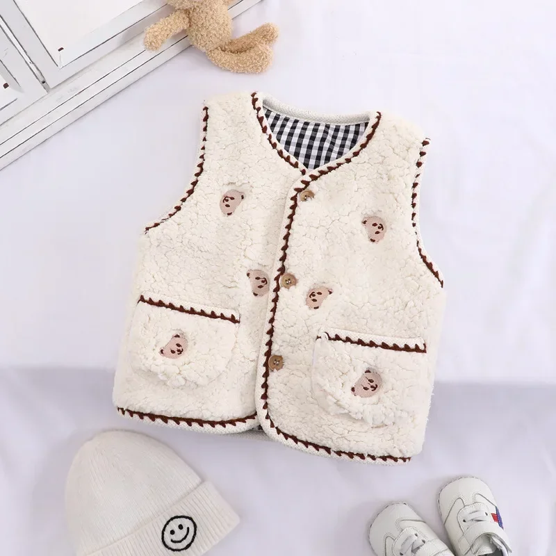 Autumn Winter Baby Cashmere Vest Girls Sleeveless Embroidery Coat Boys Windproof Cardigan Infant Wool Vest Newborn Warm Clothes
