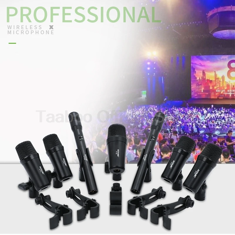 Multi Microphone Kits Professional Musical Instrument Set Sound Recording Wired Mic for Bar Band Stage Performance Show with Box