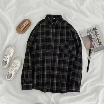 Vintage Plaid Shirts Women Autumn Long Sleeve Oversize Button Up Shirt Korean Fashion Casual Fall Outwear Tops Blusas Mujer 1