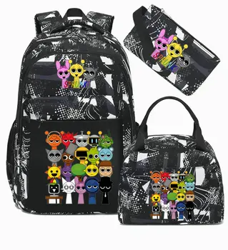 Sprunki Cartoon Printed Backpack with Shoulder Bag Pencil Case Teenage Boy Girl Schoolbag Bagpack Travel Bag 1