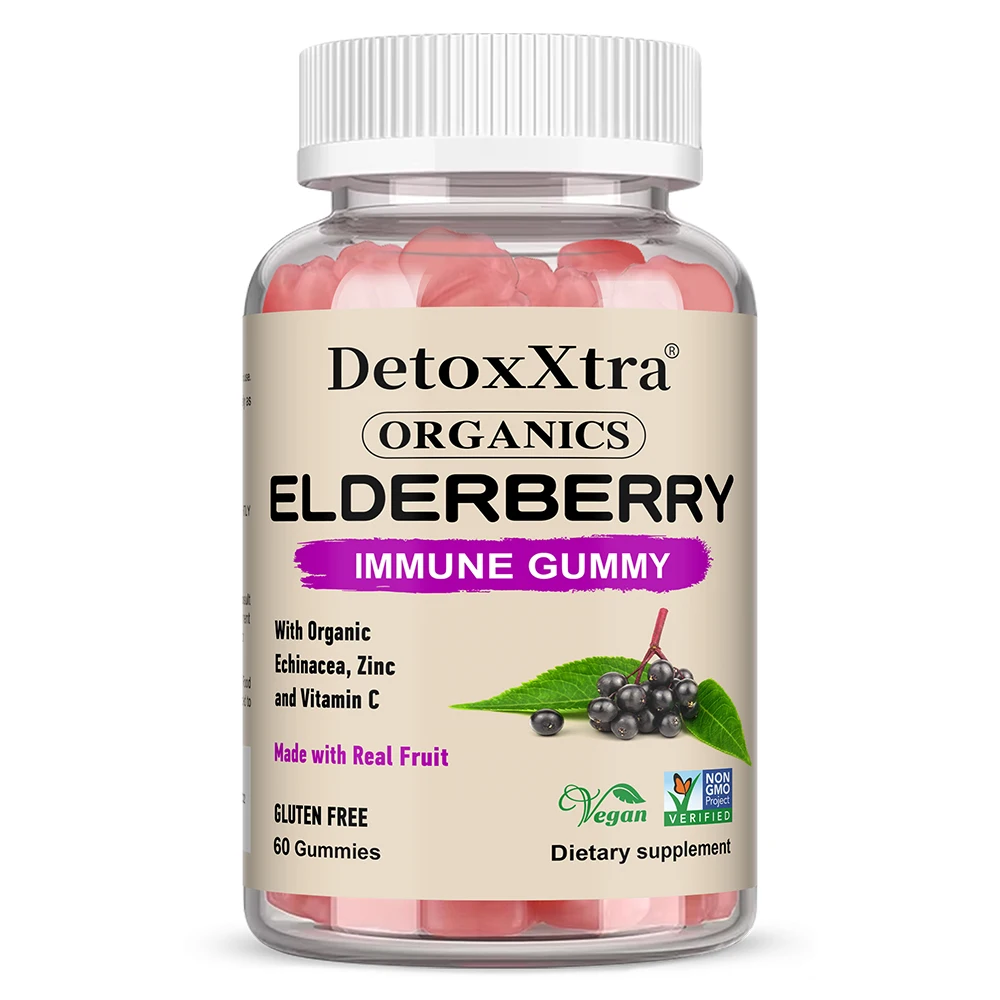 Elderberry Gummies - Immune Support with Organic Fruit & Herbal Blend of Elderberry, Echinacea, Zinc, Vitamin C - 60 Vegan