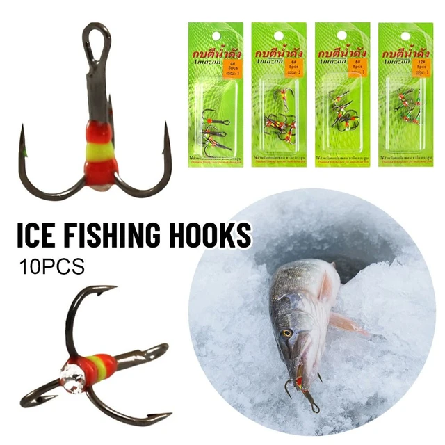 10pcs Newly 6# 8# 12# 14# Fishing Hooks Winter Ice Fishing Three-jaw Hook  High Carbon Steel Tackle Tools - AliExpress