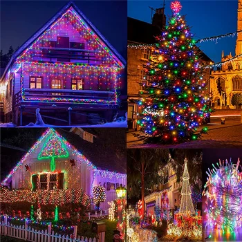 NEW 2024 Christmas Decorations Lights Solar Icicle Curtain Lights 8 Modes Outdoor Waterproof Garden Party New Year Decoration 6
