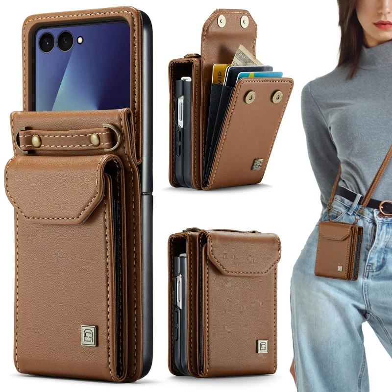 Lanyard Leather Wallet Phone Case with Crossbody Card Holder Cover