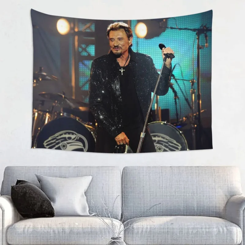 

Johnny Hallyday Singer Tapestry Wall Hanging Print Fabric Tapestries Fashionable Bohemian Throw Rug Blanket Dorm Decor 95x73cm