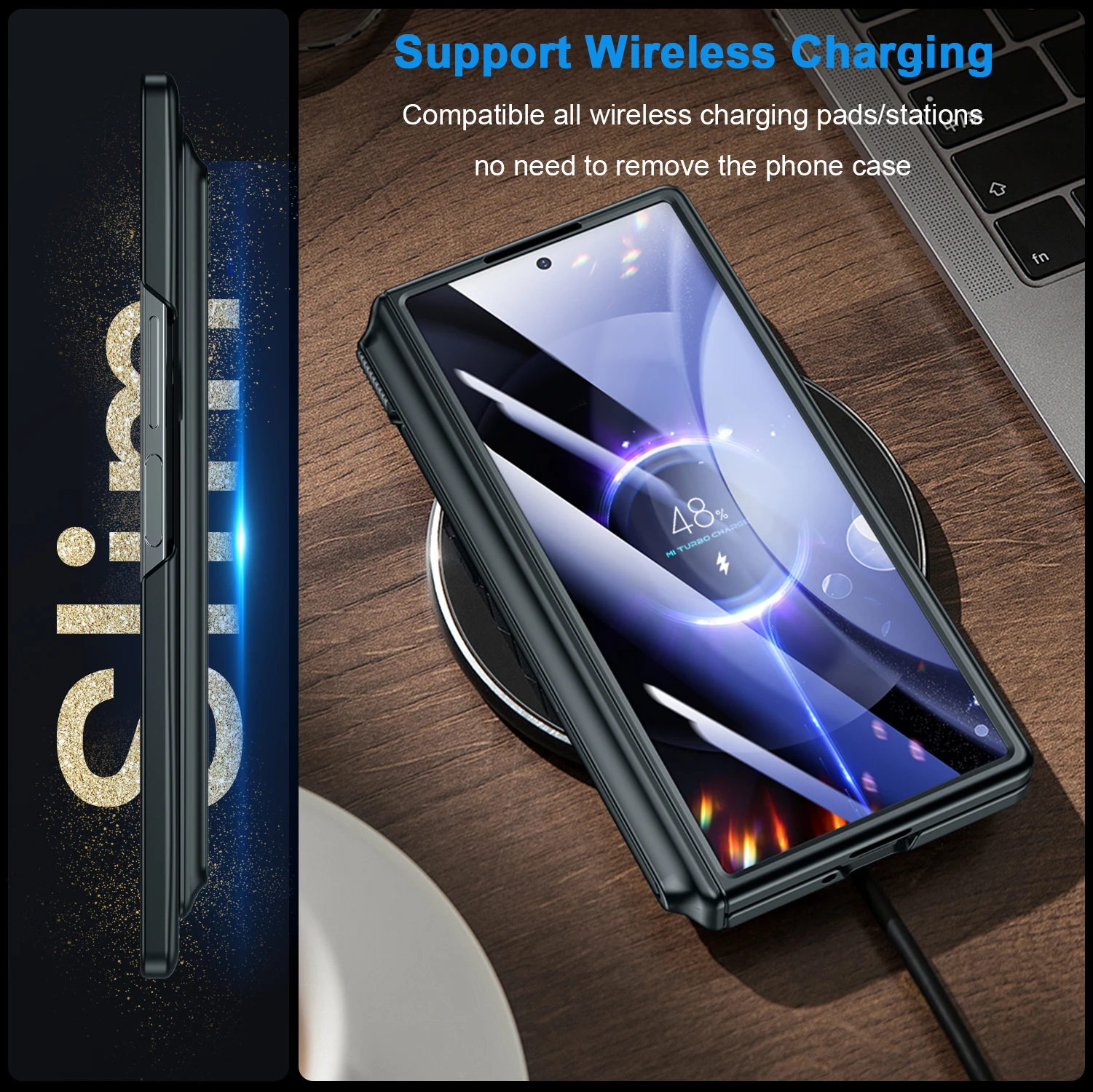 ‌Heavy-Duty Shockproof Phone Case with S Pen Holder & Screen Protector, Full-Body Hinge Protection Cover
