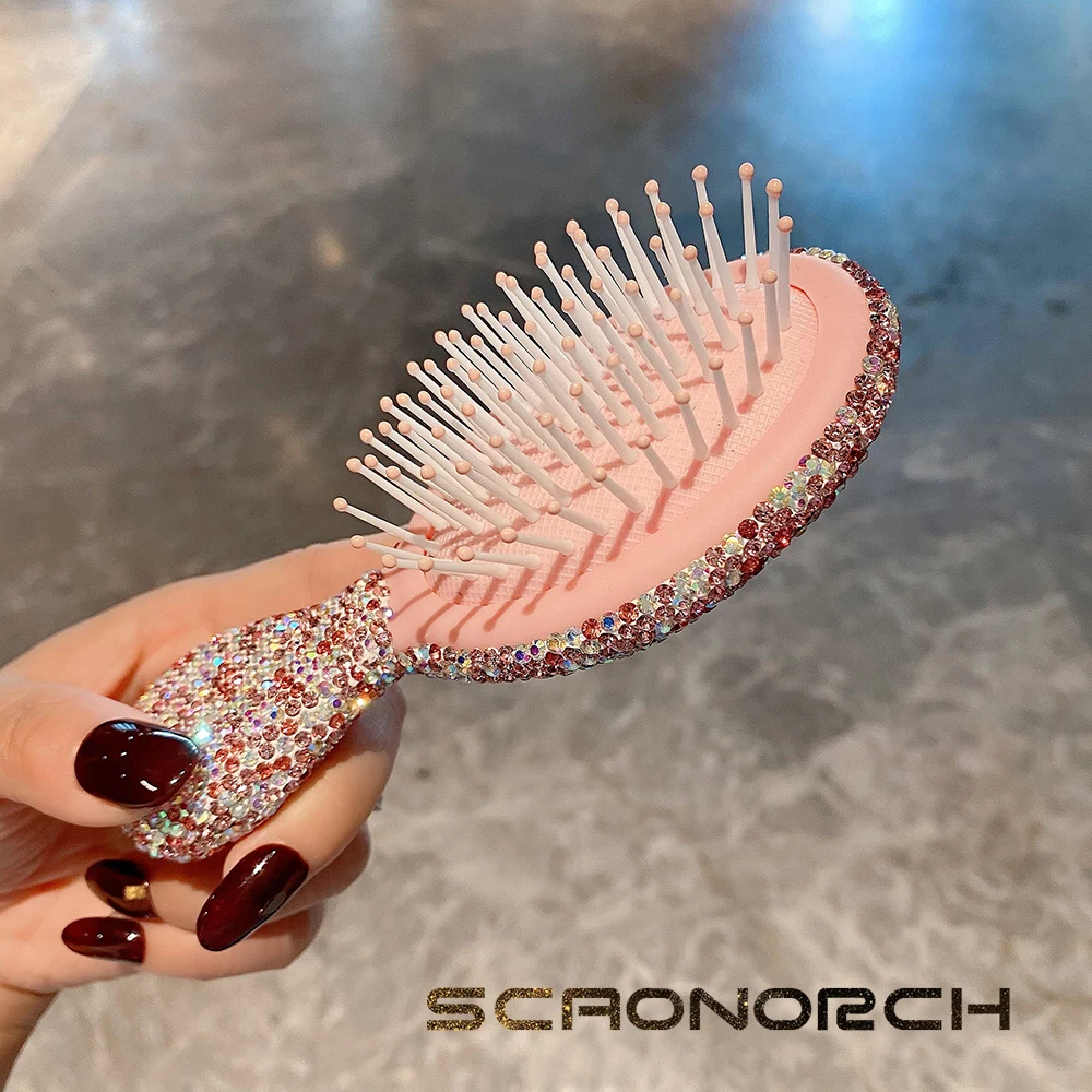 

SCAONORCH Luxury Mini Airbag Comb Sparkling Rhinestone Portable Travel Massage Hair Comb Girl Hairdressing Styling Beauty Tool