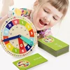 Wooden Clock Model Teaching Aid Montessori Learning Clocks with Cards Kindergartner Toys School Interaction Playroom Time Game 4