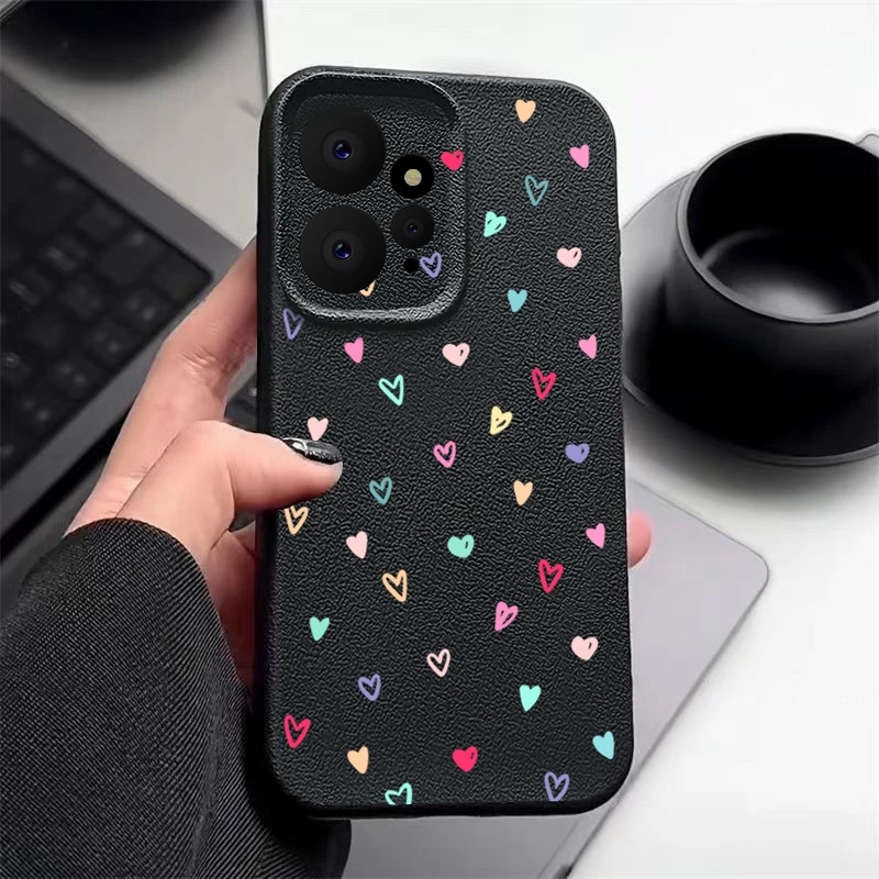 Leather Texture TPU Phone Case with Tiny Hearts Pattern