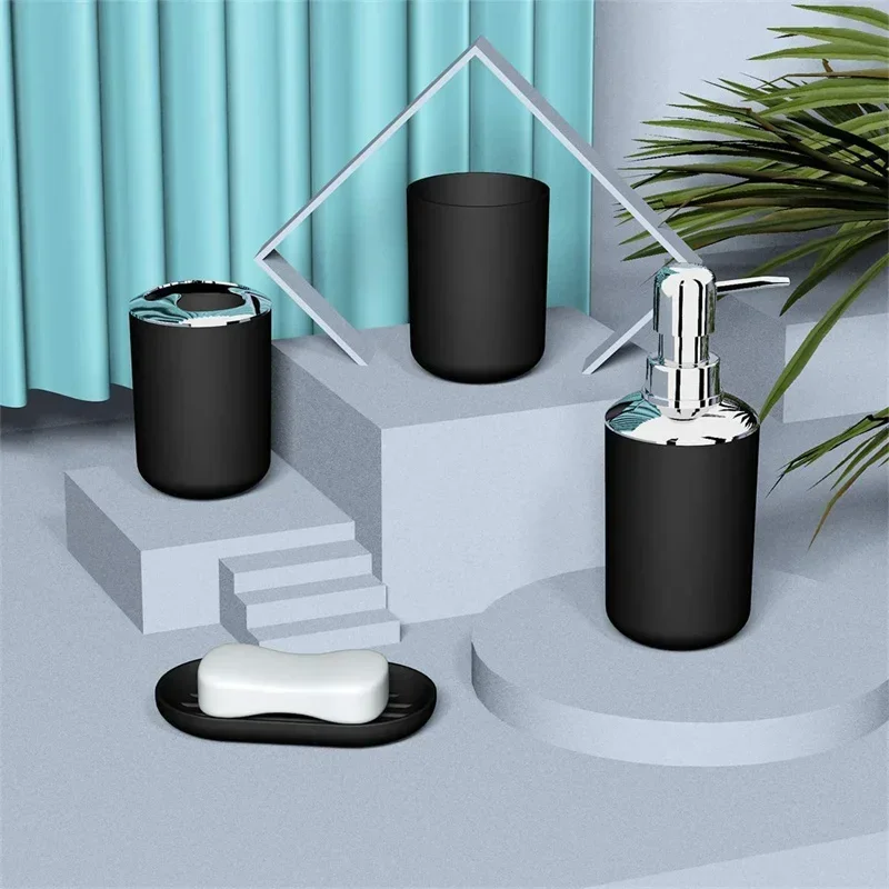 Luxury Bathroom Accessories Plastic Toothbrush Holder Cup Soap Dispenser Dish Toilet Holder Pump Bottle Cup 4pcs Bathroom Set