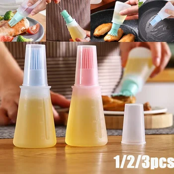 1/2/3pcs Silicone Oil Bottle Brush Oil Dispenser Bottle Barbecue Grill Oil Brushes Kitchen Pastry Steak Baking Household Tools