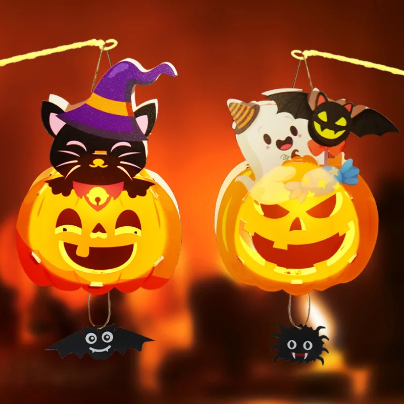 Halloween pumpkin lantern handmade hand-held lantern luminous toy pumpkin projection props