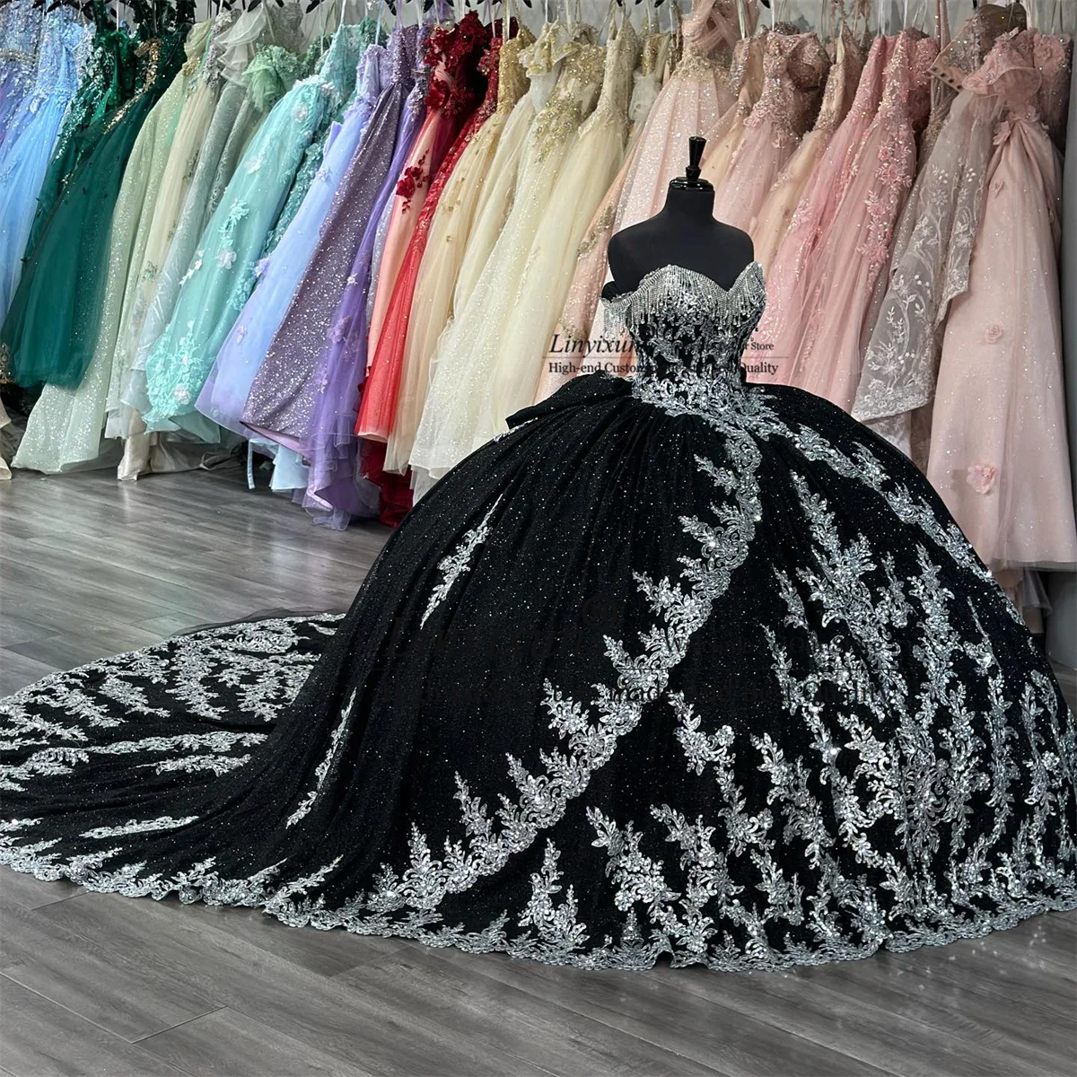 

Бальное платье принцессы, платье для Quinceanera, милое платье с аппликацией, бисером, блестками, 16, платье с открытыми плечами и многоярусной юбкой, платья 15 лет