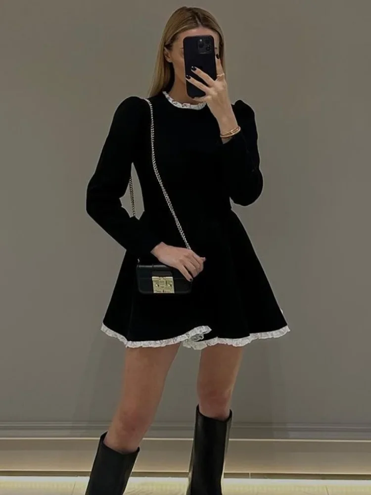 Splicing lace mini women's high waist slim elegant dress wedding retro temperament dress women's