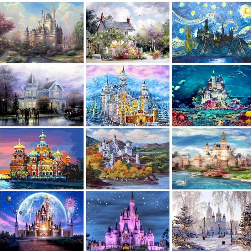 

GATYZTORY DIY Painting By Number Kit With Frame For Adult Castle Scenery HandPainted Coloring By Numbers Wall Art For Home Decor