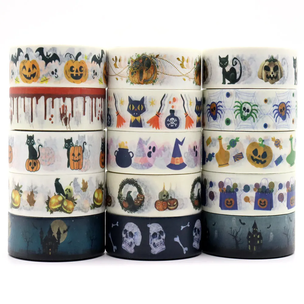 15mm*10m Halloween Pumpkin Birds Cats Spider Hats Decorative Washi Tape Scrapbooking Masking Tape 1PC