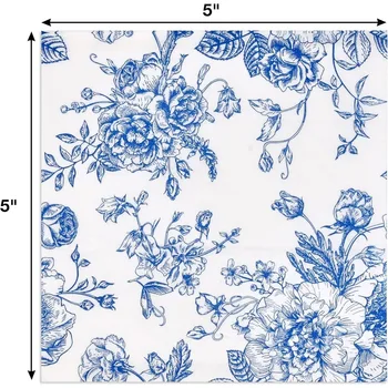 120 Floral Cocktail Beverage Napkins Blue & White Disposable Paper Spring Flowers Dessert Napkin 2