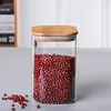 1X Square Glass Jars with Bamboo Lids Glass Airtight Kitchen Canisters Set Food Storage Container Pantry Spice Flour Storage Jar 6