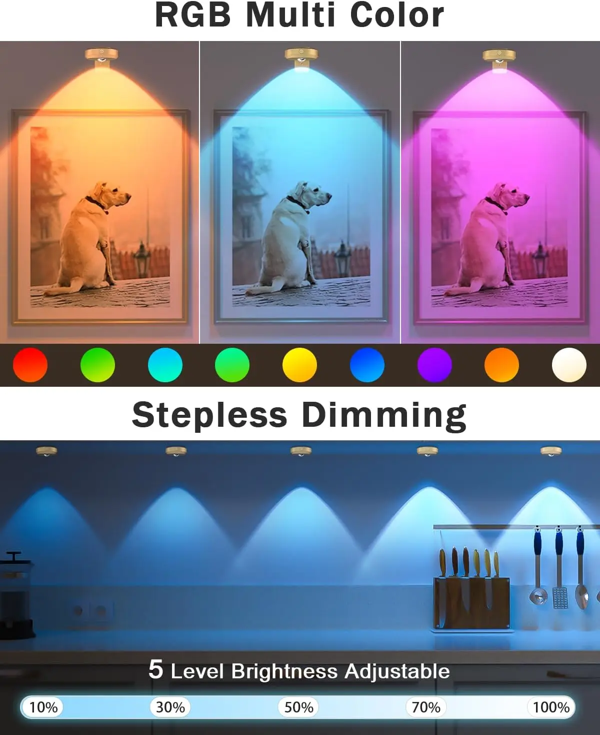 Wireless Picture Lights for Wall Puck Light with Remote 1200mAh Rechargeable Battery Art Display Light for Painting 3 PCS