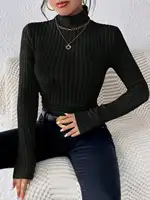 Elegant Solid Basic Knitted Tops New Women Turtlneck Sweater Long Sleeve Casual Slim Pullover Fashion Simple Style Design 1