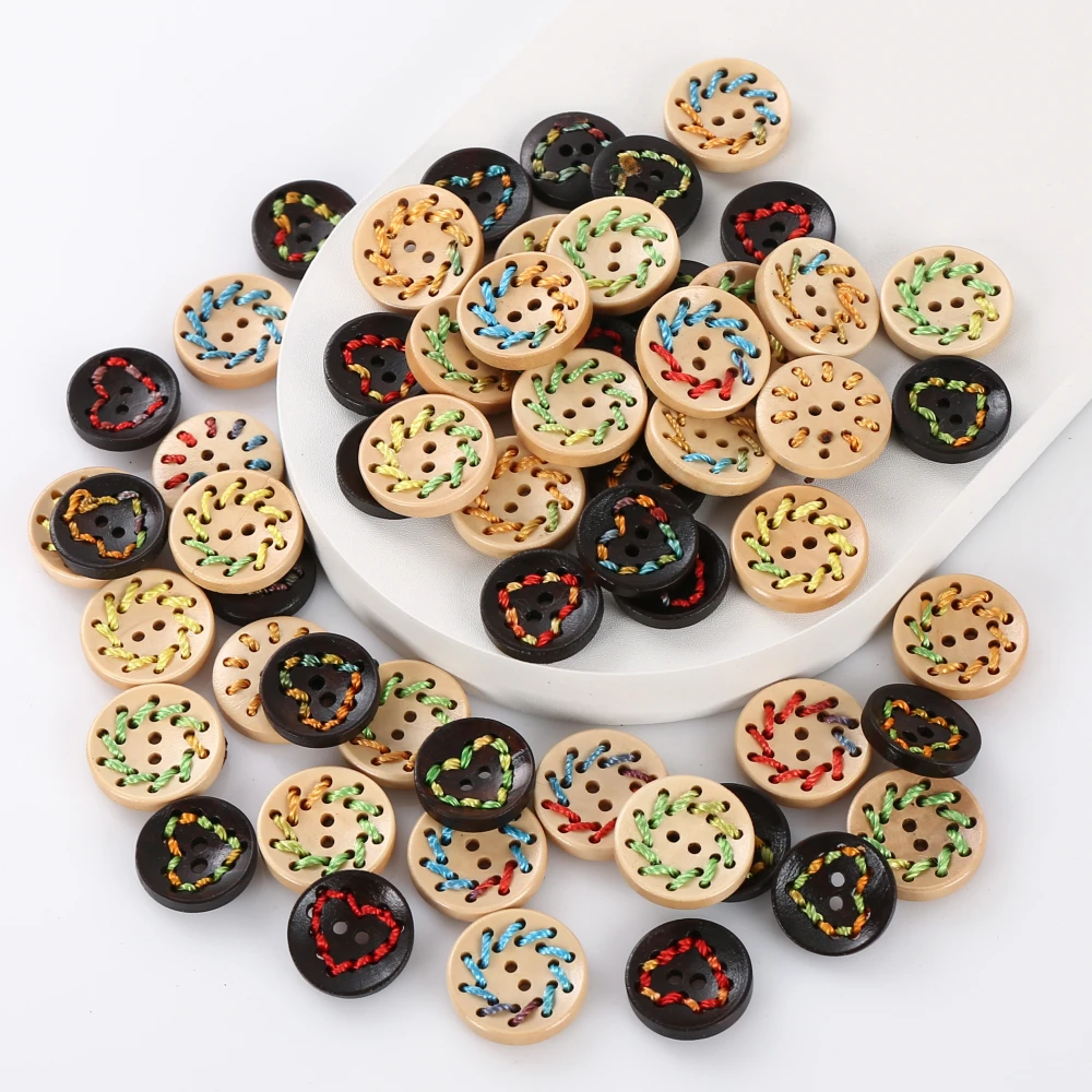 20pcs/lot wooden buttons Random mixing Heart shaped weaving Buttons Handmade accessories for Art and Crafts 5