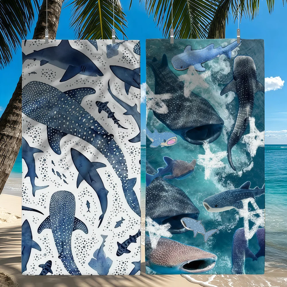 Serviette de plage séchage rapide imprimé requin baleine piscine_voghion.com