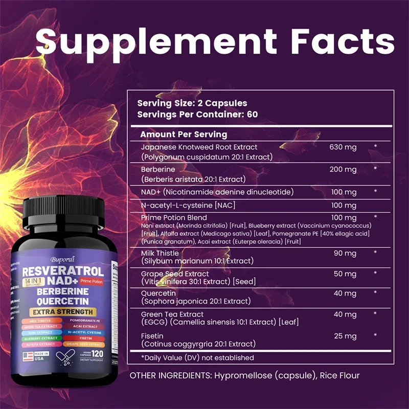 Resveratrol, Nad+, Berberina, Quercetina - Saúde da Pele, Antioxidantes, Auxilia a Saúde Geral e o Metabolismo._voghion.com