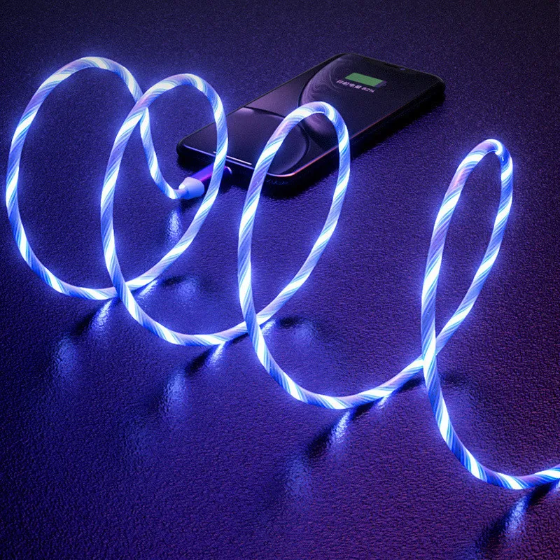 2.4A Glowing Type C Cable  Phone Charger Wire LED Light Micro USB Fast Charging Cord Type-C For  iPhone 14 13 Pro Samsung Xiaomi