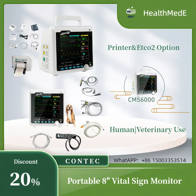 CONTEC CMS6000 Patient Monitor Human/Veterinary Portable 6 Parameter 8" Vital Sign ECG NIBP RESP SPO2 PR TEMP