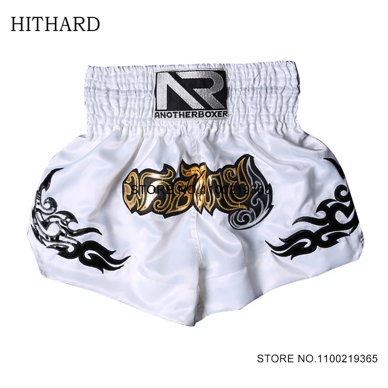 Muay Thai Shorts Black Satin Polyester Kick Boxing Shorts for Mens Womens Kids Gym Sanda Martial Arts MMA Training Competition
