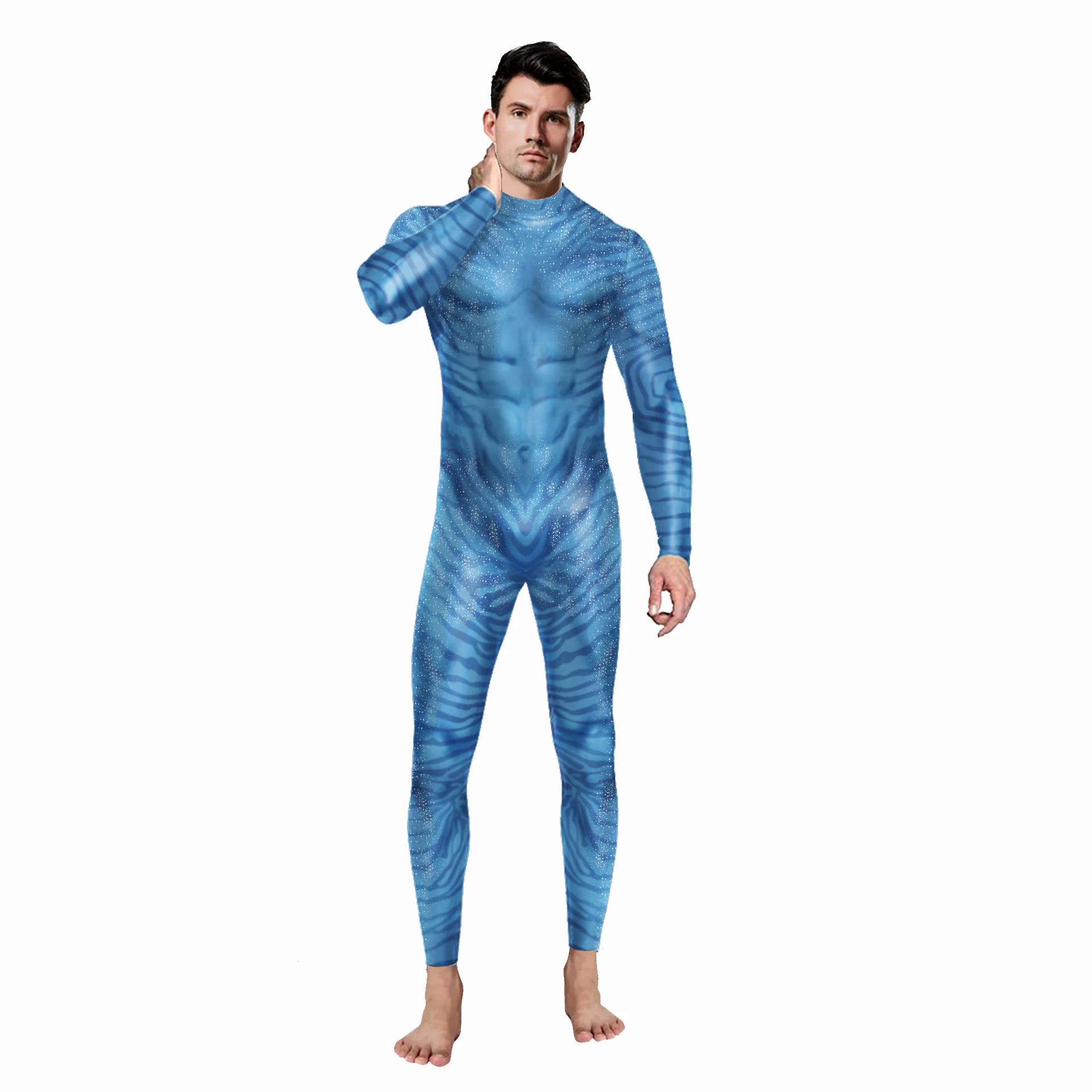 

Movie Hero Cosplay Costume for Men Long Sleeve Jumpsuits 3D Muscle Texture Zentai Halloween Fantasy Role-Playing Bodysuit
